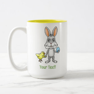 Easter Bunny and the Chicken are best friends Two-Tone Coffee Mug