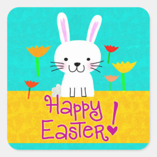 Easter Bunny and Tulips "Happy Easter" Stickers
