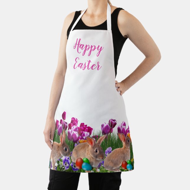 Easter Bunny and Tulips Print Holiday Apron (Insitu)