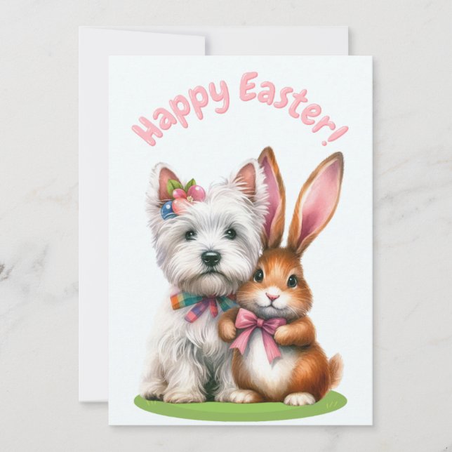 Easter Bunny and Westie Easter Card (Front)