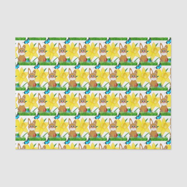 Easter Bunny and Yellow Daffodils Flower  Tissue Paper (Front)