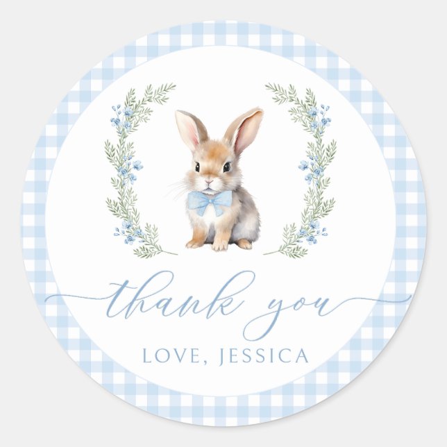 Easter bunny baby boy thank you round stickers (Front)