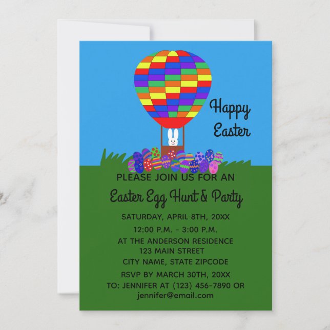 Easter Bunny Balloon #2 Invitation Card (Front)