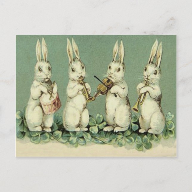 Easter Bunny Band Drum Trumpet Violin Shamrock Holiday Postcard (Front)
