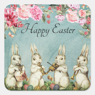 Easter Bunny Band Victorian Image Square Sticker