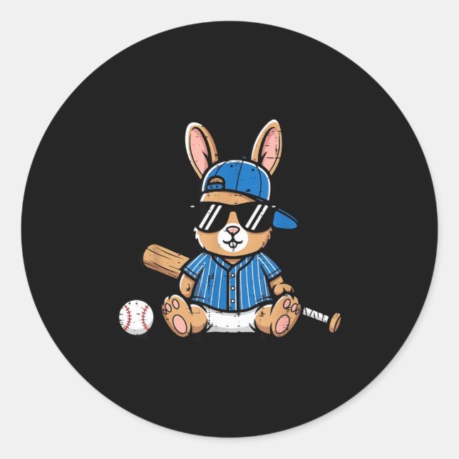 Easter bunny baseball cap ball bat cute rabbit classic round sticker (Front)
