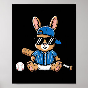 Easter bunny baseball cap ball bat cute rabbit poster