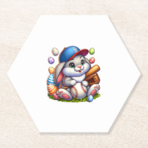 Easter Bunny Baseball Rabbit Easter Eggs Baseball Paper Coaster