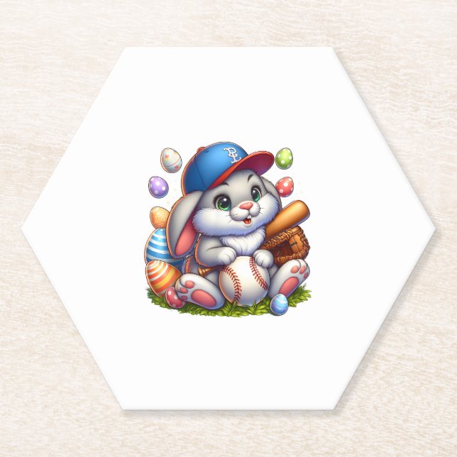 Easter Bunny Baseball Rabbit Easter Eggs Baseball  Paper Coaster (Front)
