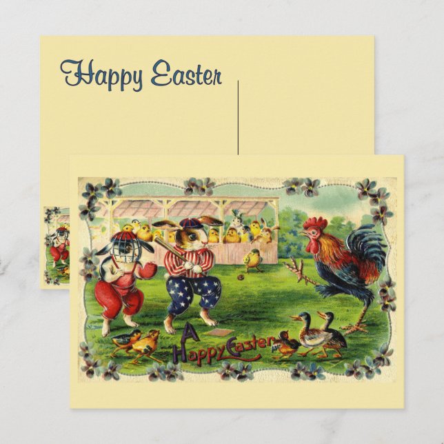 Easter Bunny Baseball Vintage Postcard (Front/Back)