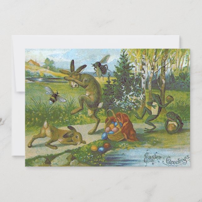 Easter Bunny Basket Coloured Egg Frog Invitation (Front)