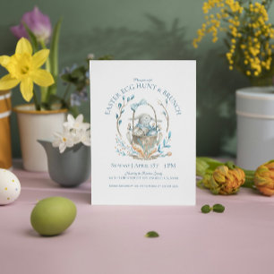 Easter bunny basket egg hunt & easter brunch invit thank you card