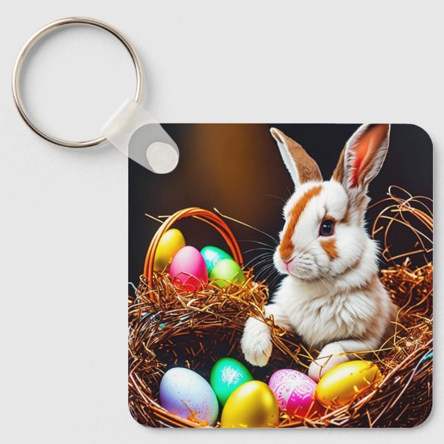 Easter Bunny Basket & Eggs   Key Ring (Front)