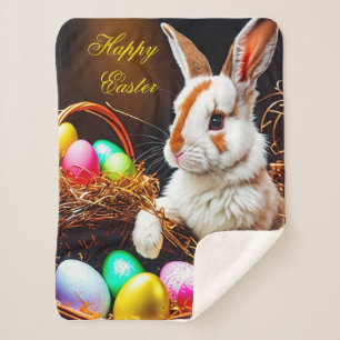 Easter Bunny Basket & Eggs   Sherpa Blanket