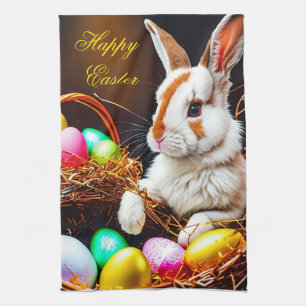 Easter Bunny Basket & Eggs Tea Towel