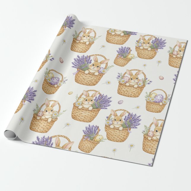 Easter Bunny Basket Pastel Egg Pattern Wrapping Paper (Unrolled)