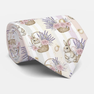 Easter Bunny Basket Pastel Gold Stripe Tie
