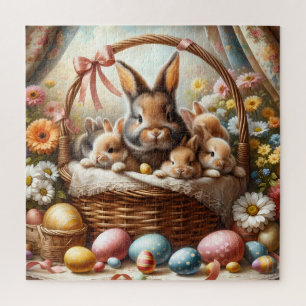 Easter Bunny Basket, Spring Bunnies & Easter Eggs Jigsaw Puzzle