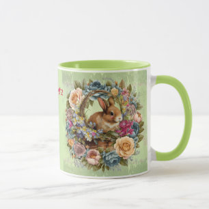 Easter Bunny Basket Spring Flowers Add Name Mug