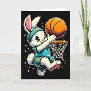 Easter Bunny Basketball Funny Bunny Playing Basket Card