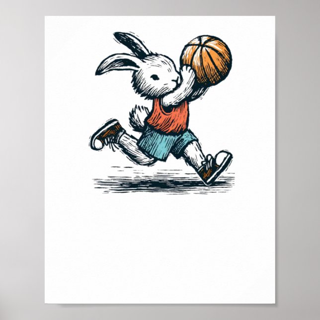 Easter Bunny Basketball Player - Minimalist Animal Poster (Front)