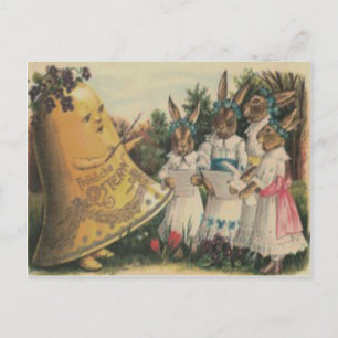 Easter Bunny Bell Lily Daisy Choir Holiday Postcard