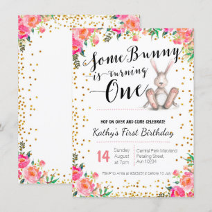Easter Bunny Birthday Floral Invitation