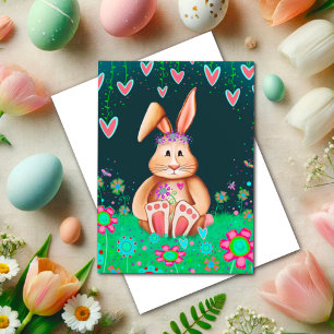 Easter Bunny Blessings Hearts Cute Inspirivity Card