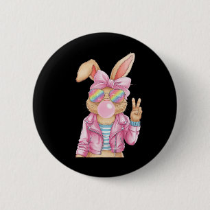 Easter Bunny Blowing Bubble Happy Easter Bunny Coq 6 Cm Round Badge