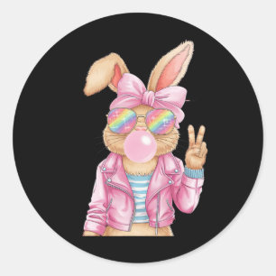 Easter Bunny Blowing Bubble Happy Easter Bunny Coq Classic Round Sticker