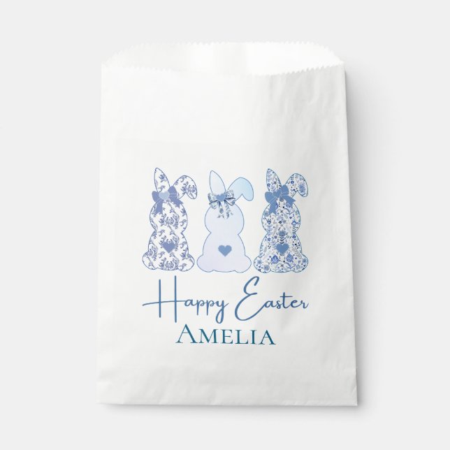 Easter Bunny Blue Floral Bow Coquett Personalised  Favour Bags (Front)