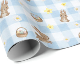 Easter Bunny Blue Gingham Wrapping Paper