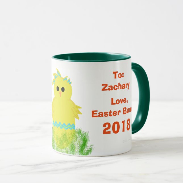Easter Bunny Blue Green Chick Eggs Keepsake Mug (Front Right)