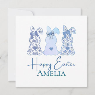 Easter Bunny Blue White Floral Bow Personalised Invitation