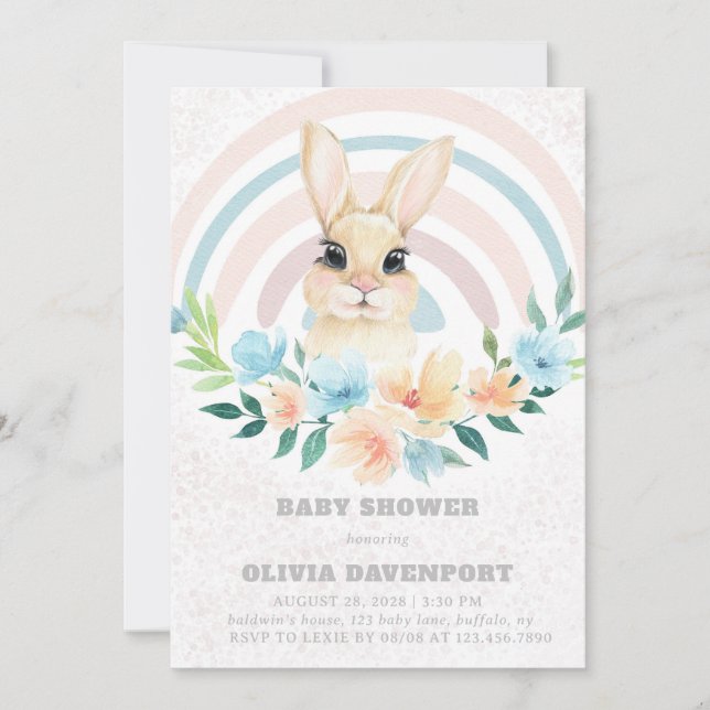 Easter Bunny Boho Rainbow Girl Baby Shower Invitation (Front)
