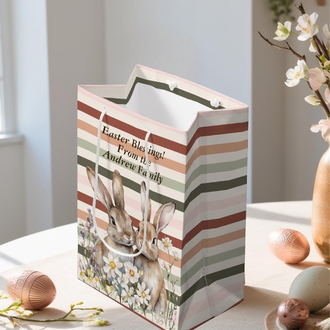 Easter Bunny Boho Watercolor Personalised  Medium Gift Bag (Easter Bunny Boho Watercolor Personalized Medium Gift Bag)