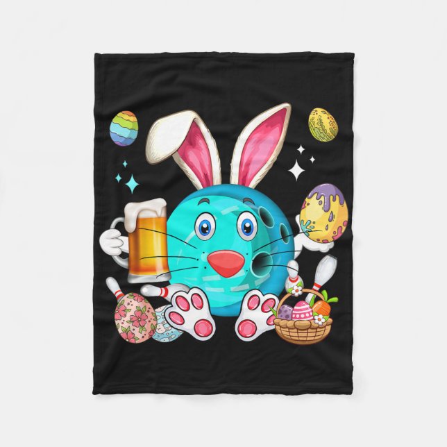 Easter Bunny Bowling Equipment Drinking Beer Funny Fleece Blanket (Front)