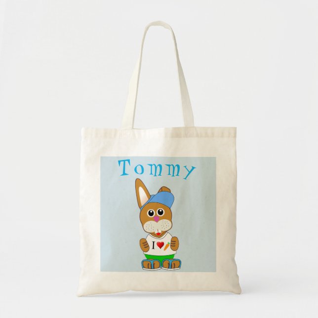 Easter Bunny Boy Name Egg Hunt Bag Tote (Front)