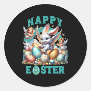 Easter Bunny Boy's Shirt Easter Bysket Girls Top Classic Round Sticker