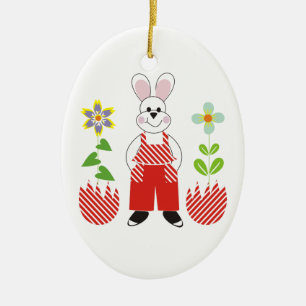 Easter bunny broken eggs flowers custom ornamenent ceramic tree decoration