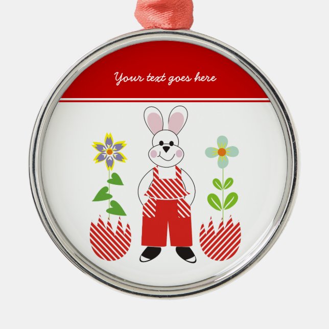 Easter bunny broken eggs flowers custom ornament (Front)