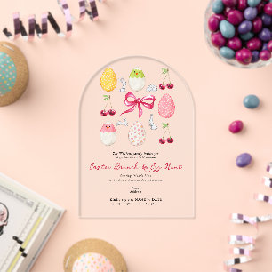 Easter Bunny Brunch Egg Hunt Cherry Coquette Bow Acrylic Invitations