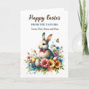 Easter Bunny, Butterflies and Flowers Personalised Card