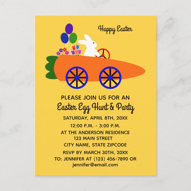 Easter Bunny Carrot Car #2 Invitation Postcard (Front)
