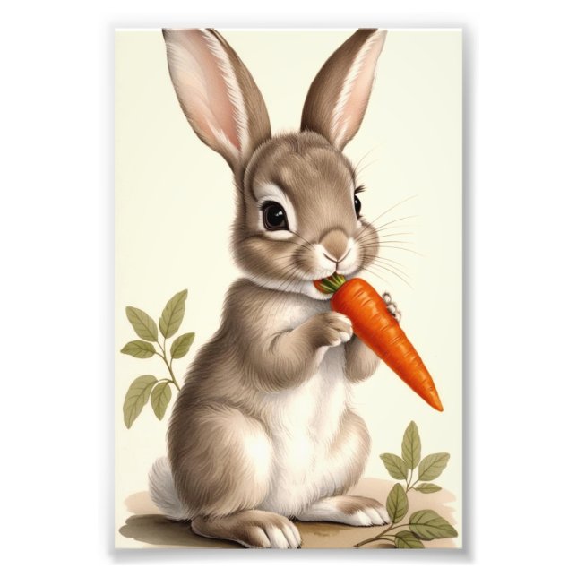 Easter Bunny & Carrot Vintage Printable Photo Print (Front)
