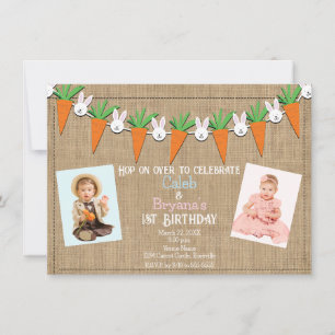 Easter Bunny Carrots Garland Birthday Party Photo Invitation