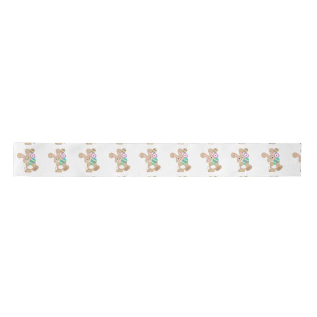 Easter Bunny Carrying Eggs Design Satin Ribbon (Front)