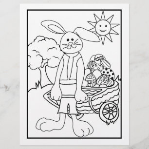Easter Bunny Cart of Eggs Colour Page