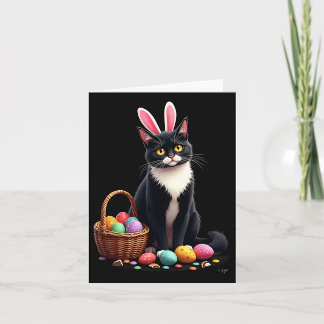 Easter Bunny Cat Egg Bysket  Card (Front)