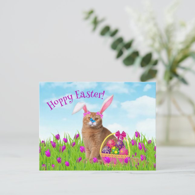 Easter Bunny Cat Spring Holiday Postcard (Standing Front)
